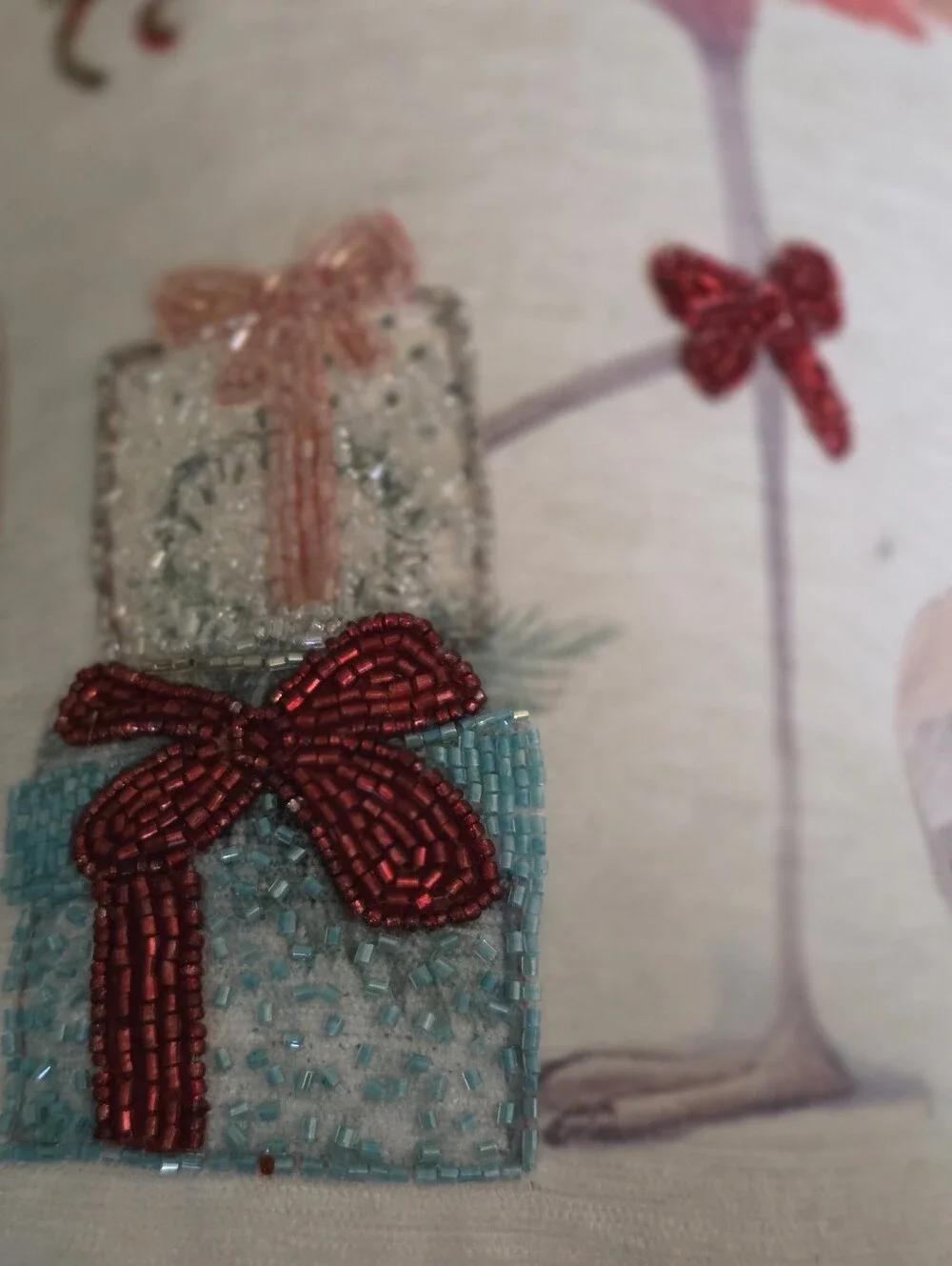Festive Flamingo Holiday Accent Pillow in Pink and White
